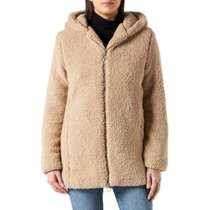 URBAN CLASSICS Sherpa-damesjas, lange mouwen, sherpa-imitatiebont, casual damesjas, verkrijgbaar in zwart en zandkleuren, maten: XS-XL, Licht Taupe