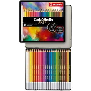 Kleurpotloden - STABILO CarbOthello - Metalen doos met 24 pastel houtskoolpotloden - Geassorteerde kleuren
