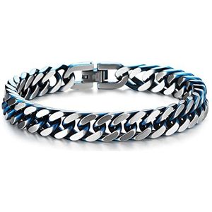 Heren Roestvrij Staal Zilver Blauw Twee Tone Pantserketting Armband - Satijn, Geen edelsteen