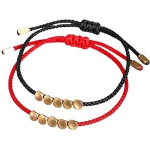 Leikance 2 stuks Tibetaanse handgemaakte verstelbare koperen kralen armbanden met rode geluksstrik + zwart koord voor dames en heren, verstelbaar, bamboe, 3, Bamboe, 3