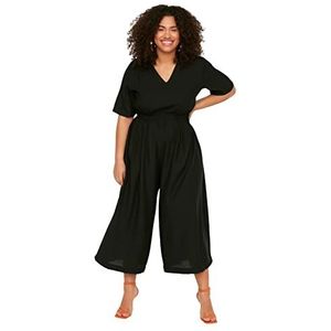 TRENDYOL Vrouwen Effen Geweven Plus Size Jumpsuits, Zwart, 46, zwart.