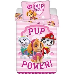 Omkeerbaar babybeddengoed Paw Patrol Skye Everest Marshall Pup Power roze, dekbedovertrek 100 x 135 cm en kussensloop 40 x 60 cm, 100% katoen