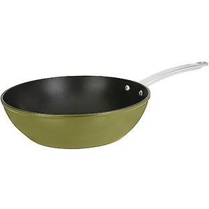 Sitram 715707 Wok van gerecycled aluminium, Ø 28 cm, H 8 cm, groen, metallic, anti-aanbaklaag, zonder PFOA, handgrepen van roestvrij staal, stoomdeksel van glas, voor alle warmtebronnen, inclusief