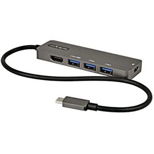 StarTech.com USB-C multiport adapter – adapter USB-C naar HDMI 2.0b 4K 60Hz (HDR10), stroomvoorziening 100W PT, Hub 4 poorten USB 3.0 – Mini Dock USB Type C – geïntegreerde kabel 30 cm (DKT30CHPD3)