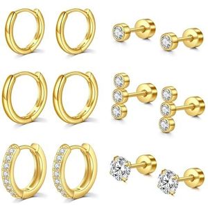 AceFun 6 paar helix-piercings van chirurgisch staal voor tragus en helix, goud/zilver, Roestvrij staal