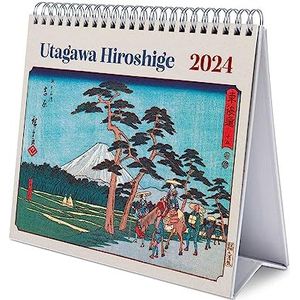 Grupo Erik - Bureaukalender 2024, Japanse kunst, Hiroshige | 20 x 18 cm, maandkalender in het Frans | met harde standaard, officieel gelicentieerd product, FSC-gecertificeerd