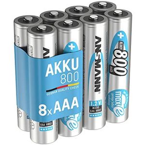 ANSMANN Oplaadbare NiMH-batterijen 800 mAh 1,2 V (8 stuks) - AAA HR03 batterijen zonder geheugeneffect of overbelastingsgevaar - NiMH-batterijen voor afstandsbediening, draadloze muis enz.