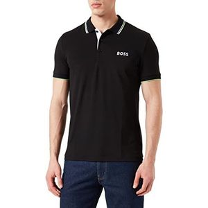BOSS Paddy Pro Poloshirt voor heren van katoenmix met contrasterende logo's, zwart.