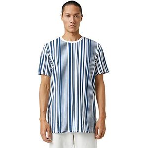 Koton Basic T-shirt met korte mouwen en ronde hals T-shirt voor heren, Navy Stripe (7s1)
