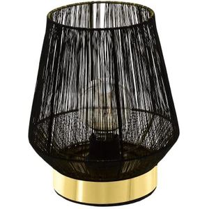 EGLO Escandidos Tafellamp, 1 x moderne tafellamp, bedlampje van zwart metaal, geborsteld messing, woonkamerlamp, lamp met schakelaar, fitting