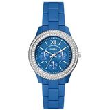 Fossil Stella Dameshorloge, chronograaf uurwerk, met roestvrijstalen of leren band, Blauw met glitter, ES5193