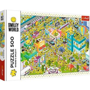 TRéfl Smiley World, Waar is Smiley? Puzzel 500 stukjes - glimlach, gelukkige gezichten, emotes, moderne doe-het-zelf-puzzel, creatief entertainment, klassieke puzzels voor volwassenen en kinderen vanaf 10 jaar