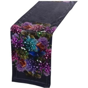 Alexandra House Living Chemin de table noir textile 180 x 30 cm velours floral