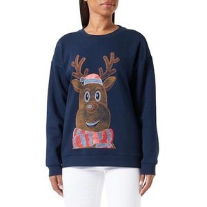 Vila Sweat à capuche Viholy Christmas L/S pour femme, Blazer bleu marine/imprimé : Raindear pailleté, M