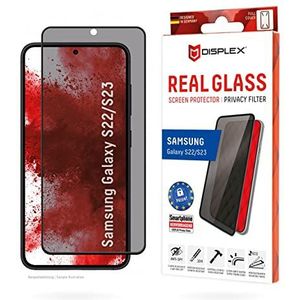 Displex Privacy Glass FC Samsung Galaxy S22/S23, hard pantserglas (9H), milieuvriendelijk montageframe, krasbestendig gehard glas, high-tech anti-vingerafdrukcoating, Case Friendly