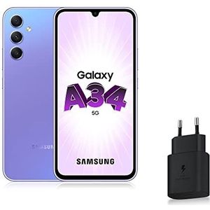 Samsung Galaxy A34 Smartphone Android 5G, 128 Go, Chargeur Secteur Rapide 25W Inclus [Exclusivité Amazon], Smartphone déverrouillé, Lavande, Version FR, Purple