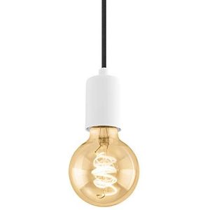 EGLO Yorth Hanglamp met 1 lamp, snoerpendel, vintage, industrieel, modern, hanglamp van staal in wit, kabel in zwart, eettafellamp, woonkamerlamp, hangend, met E27-fitting