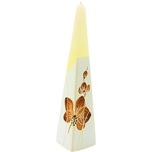 Bougie pyramide de qualité supérieure avec orchidée - Blanc avec fleur marron - Hauteur : environ 25 x 6 cm