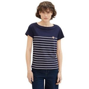 TOM TAILOR Dames basic gestreept T-shirt 10668 - Sky Captain Blue, XXL, 10668 - Sky Captain Blue