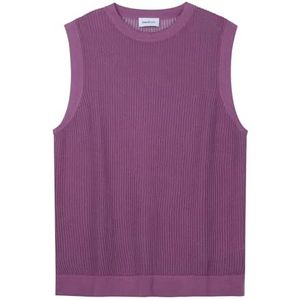 Diana Studio, Gebreid geperforeerd vest voor heren, 100% katoen, mouwloos, casual fit, aubergine, M, Aubergine