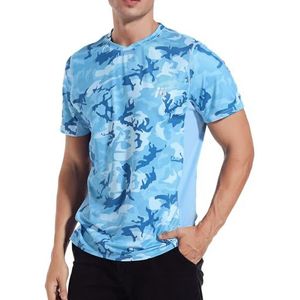 MEETWEE Heren T-shirt met korte mouwen en uv-bescherming UPF 50+ voor hardlopen, surfen, sporten, Blauwe Camouflage