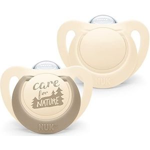 NUK for Nature Fopspeen voor baby's, 2 stuks, van duurzame siliconen, geschikt voor kaakvorm, BPA-vrij, 0-6 maanden, beige