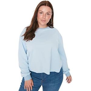 Trendyol Effen sweatshirt met ronde hals in grote maten voor dames, lichtblauw, 5XL, Lichtblauw