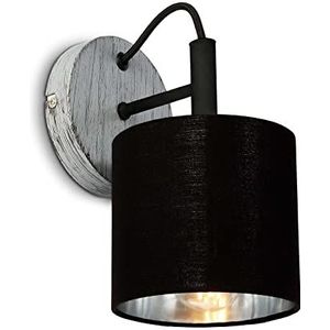 BRILONER - Vintage wandlamp, retro wandspot, wandlamp met stoffen lampenkap, 1 x E14 fitting, zilver-ambacht, zwart