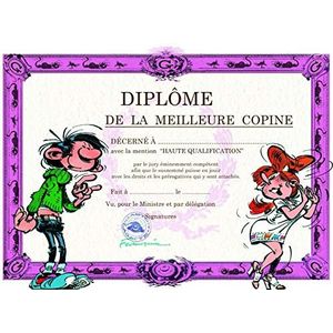 Gaston Lagaffe GLDP-7016 Dubbele kaart met envelop, diploma van de beste vriendschap, vriendschap, vrouw, Mademoiselle jeans, mooie jurk, voor meisjes en dames GLDP-7016
