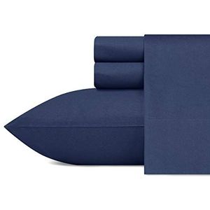 Nautica - Set voor kingsize bedden, van katoen-perkal, fris en licht, ademend (marineblauw, zeer groot bed)