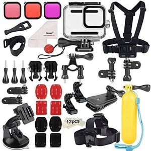 52 in 1 Accessoires Kit voor GoPro Hero 8 Zwart, Waterdichte Case 3 Filters Rubber Case Borst/Hoofd/Polsband Fiets/Auto Rugzak Clip