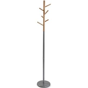 Versa Malmö Kapstok voor kleding, minimalistische stijl, met 6 haken of kleerhangers voor kleding of tassen voor de hal, (h x b x l) 171 x 28 x 28 cm, metaal en hout, kleur: grijs