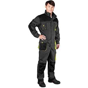 Leber & Hollman LH-FMN-O heren-overall, 65% katoen, 35% polyester, 270 g/m², hoge kraag, 2-weg-ritssluiting en klittenbandsluiting, 14 zakken, kniekussenzakken, Grijs/Zwart/Geel