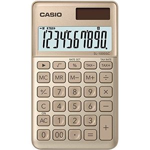 CASIO SL-1000SC Calculator - 10 cijfers - Elegante kleuren - Belastingrekenmachine - Aluminium frontplaat - Werkt op zonne-energie/batterijen