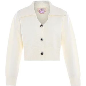 Aleva Cardigan en tricot à manches longues pour femme - Style doux - Col polo - Laine blanche - Taille XL, Laine/blanc, XL