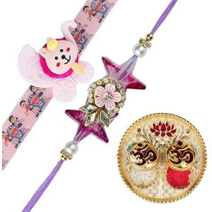 Set van 2 Rakhi armbanden voor Brother Rakhi Bhai Bhabhi Bhabhi Bhaiya en Bhatiji Veera Raksha Bandhan Rakhi set Dora Kalwa armband met geschenkdoos voor traditioneel Indiaas festival Brother Sister,