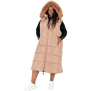 Lovedrobe Dames Vest mouwloos winterjack Coat Body Warm Plus Size met riem zakken faux bontcapuchon kraag kleermakersjas Mink, 28 dames, Mink, 28, Mink