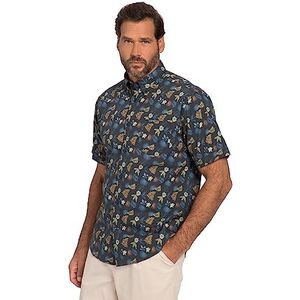JP 1880 Overhemd, halflange mouwen, volledige print, button-down-kraag, moderne pasvorm, herenoverhemden, Navy Blauw