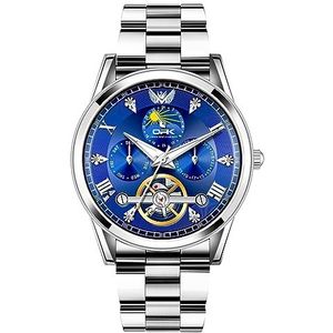 Basfur Polshorloge voor heren, analoog kwartshorloge in professionele stijl, klassiek horloge voor heren dat in het donker gloeit met roestvrijstalen armband, blauw, modern, Blauw, Modern