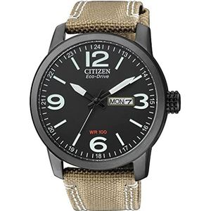 Citizen Heren analoog kwarts horloge met nylon armband BM8476-23EE, beige/zwart, Riem