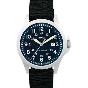 Timex Montre pour homme Expedition North 41 mm, bracelet noir en matériau écologique à dégagement rapide, cadran bleu, boîtier en acier inoxydable TW2Y30000, Argenté.