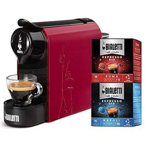 Bialetti Gioia Espressomachine voor aluminium capsules, inclusief 32 capsules, super compact, 500 ml reservoir, 1200 W, rood