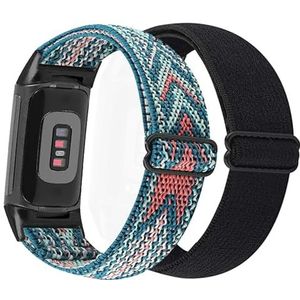 YOOSIDE 2 stuks elastische armbanden voor Fitbit Charge 5, zachte nylon armband met rekbare lus, horlogebandjes met verstelbare gesp voor Fitbit Charge 5