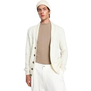 Trendyol Cardigan en tricot à col châle basique pour homme, ecru, XL