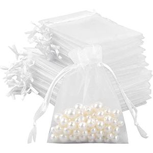 100 stuks witte organzazakjes - Cadeauzakjes met trekkoord - Organza zakjes voor lavendel - Sieradenzakjes met trekkoord - Festival - Snoepjes - 7 x 9 cm/10 x 12 cm