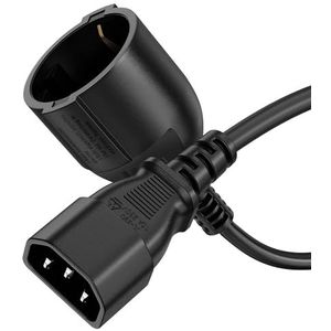 sonero UPS kabeladapter, C14 naar CEE7 stroomkabel, 3-polig, 2,00 m, robuust voor voeding, computer, werkstation, beveiligingssystemen, monitor, netwerkstekker, zwart