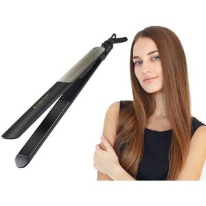 BEPER P301PIS200 Keramische stijltang, stijltang met 6 temperatuurniveaus, snel opwarmen tot 230 graden, 360 graden draaibare kabel, automatische uitschakeling, plaatblok, zwart