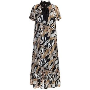 COBIE Midi-jurk voor dames met volledige print 19226452-CO01, zwart meerkleurig, maat XS, midi-jurk met all-over print, XS, Midi-jurk met volledige print