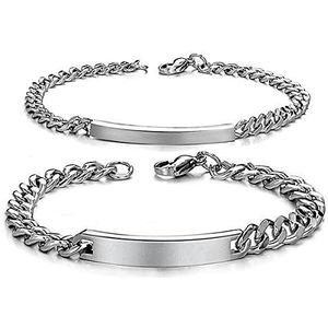 JewelryWe Partnerarmband voor dames en heren, met gravure, personaliseerbaar, roestvrij staal, kleur: goud, zwart, Roestvrij staal