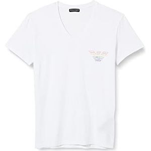 Emporio Armani Heren T-shirt V-hals Rainbow Logo, Wit
